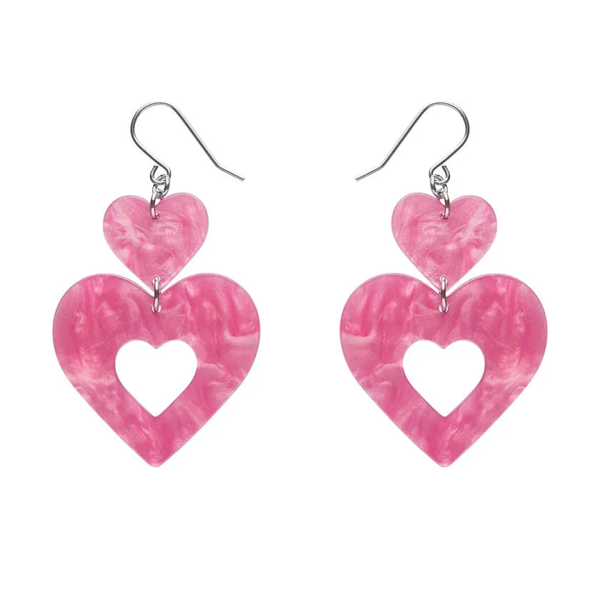 Erstwilder | Double Heart Ripple Drop Earrings - Pink