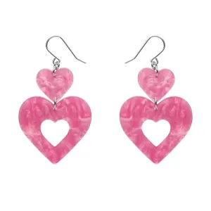 Erstwilder | Double Heart Ripple Drop Earrings - Pink