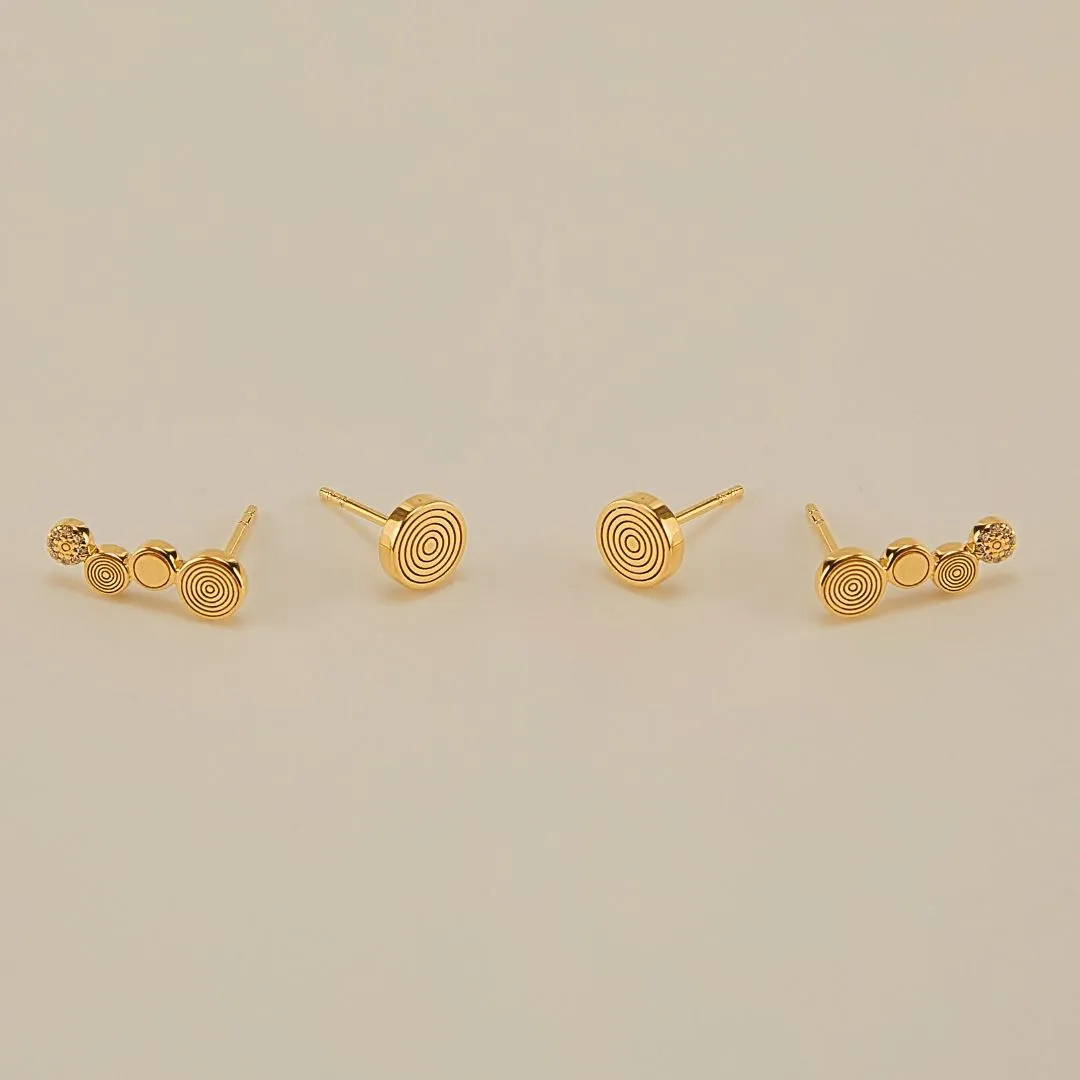 Etched Round Disk Stud Earring
