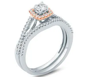 EternalDia 1/2 Ct Round Diamond Cushion Shaped Two Tone Engagement Wedding Set In 10Kt Gold