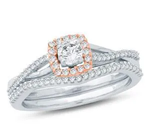 EternalDia 1/2 Ct Round Diamond Cushion Shaped Two Tone Engagement Wedding Set In 10Kt Gold