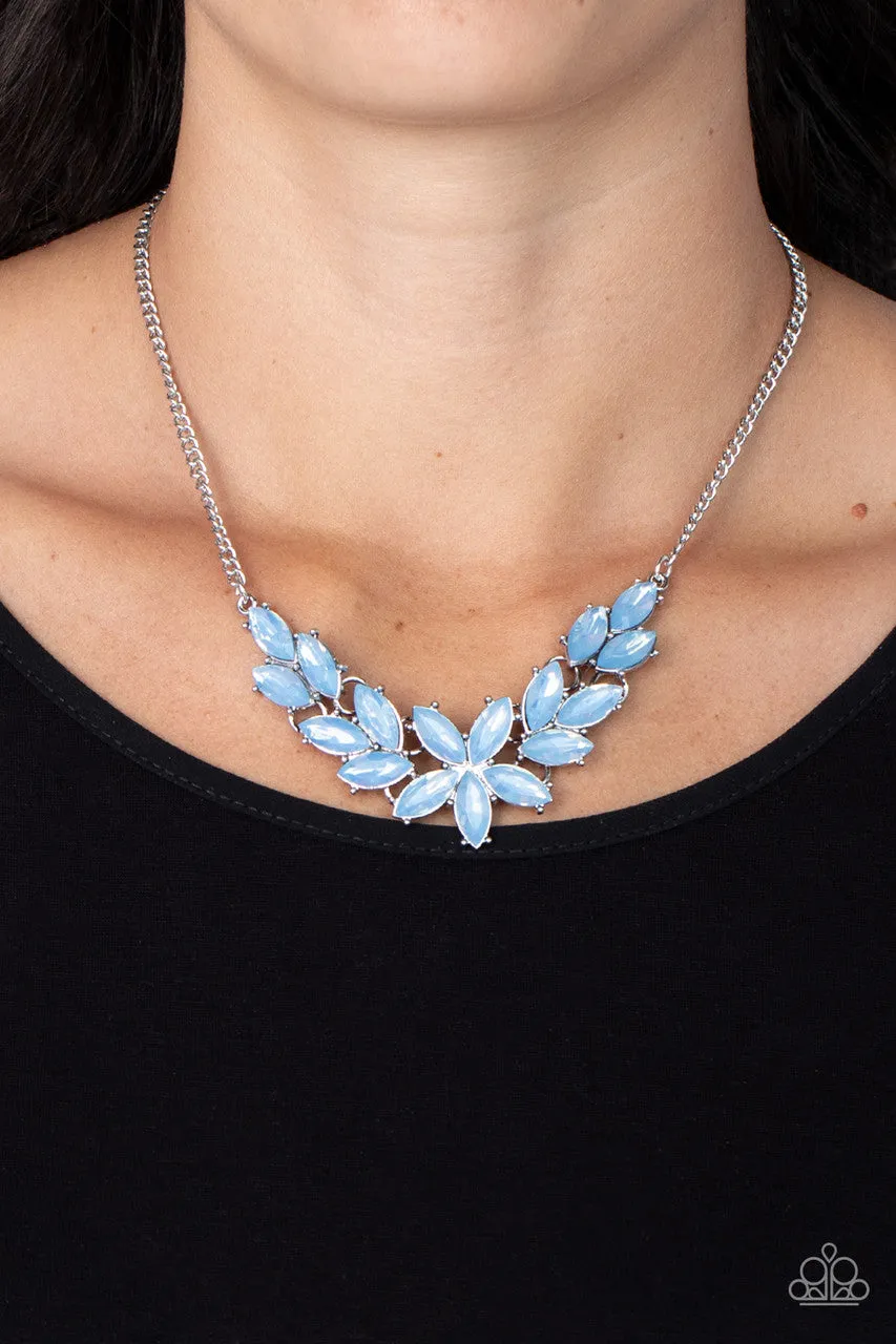 Ethereal Efflorescence - Blue - Opalescent Gem Flower Paparazzi Short Necklace - 2023 Empower Me Pink Exclusive