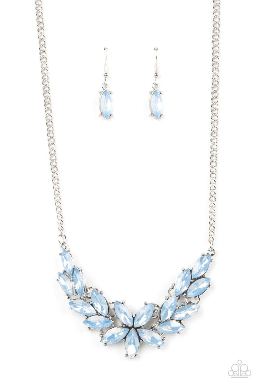 Ethereal Efflorescence - Blue - Opalescent Gem Flower Paparazzi Short Necklace - 2023 Empower Me Pink Exclusive