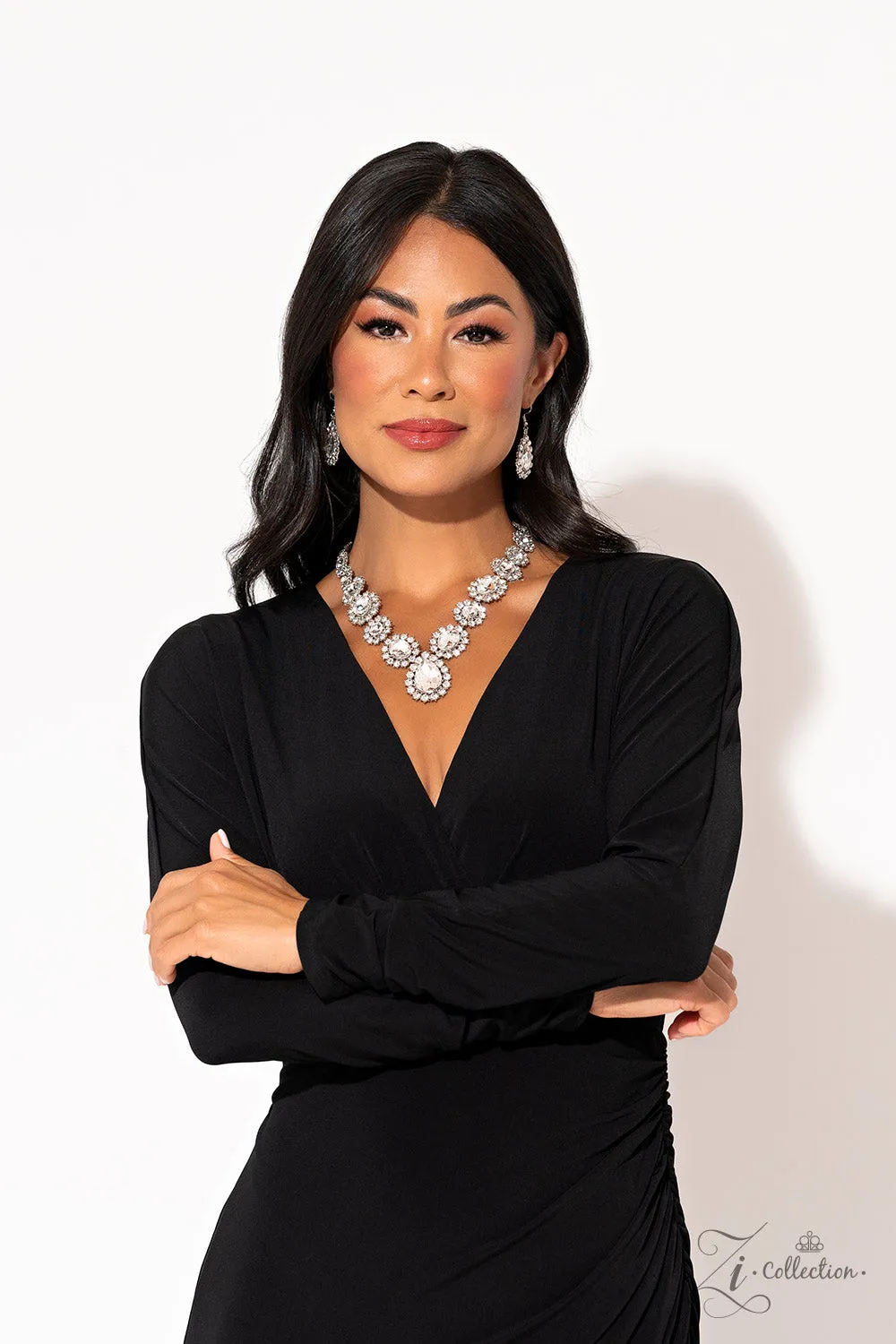 Everlasting - 2023 Zi Collection - White Teardrop Rhinestone Paparazzi Short Statement Necklace