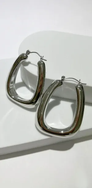 Exceptional Angle Silver Geometric Beveled Hoop Earrings