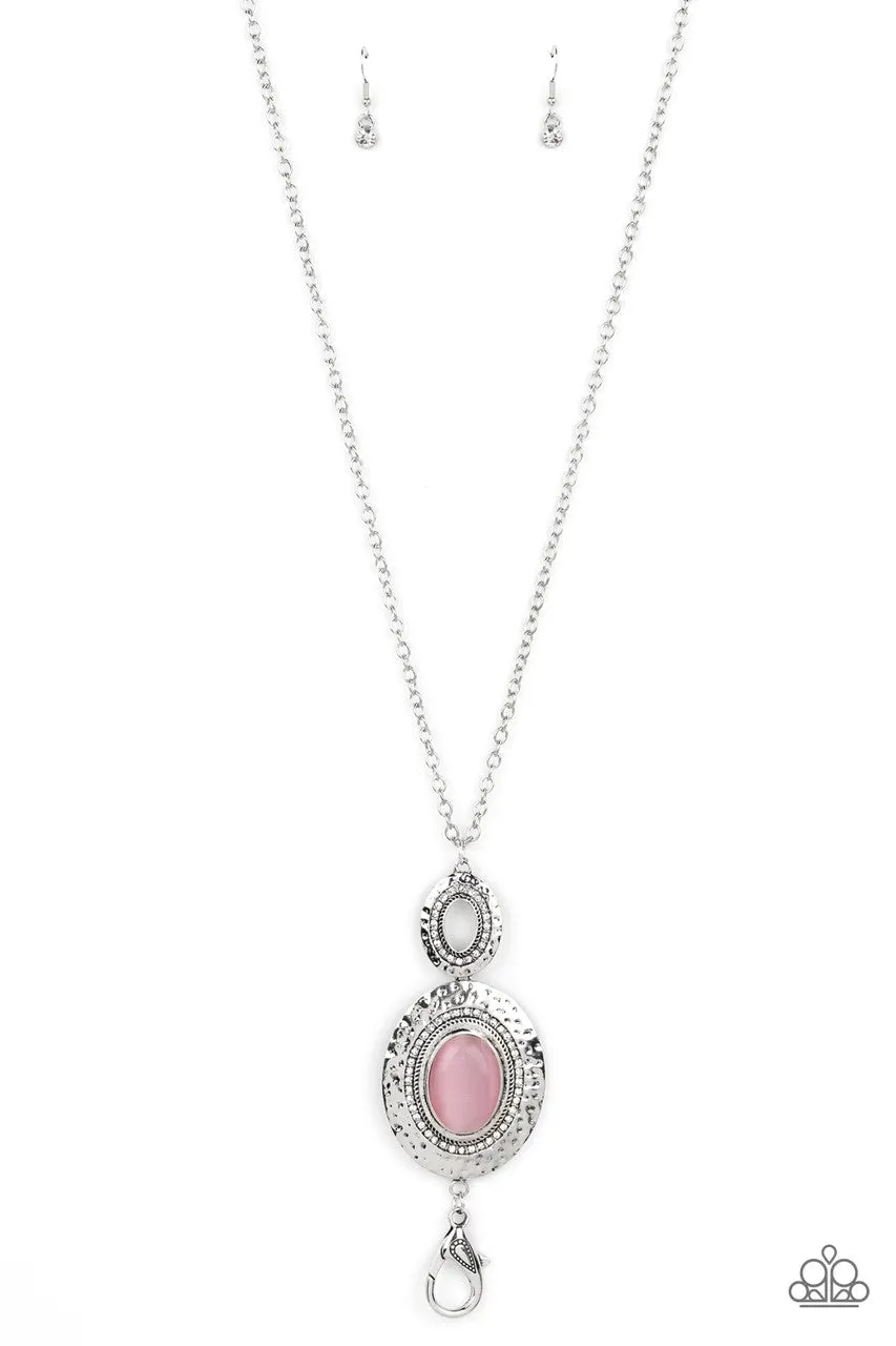 Fairytale Finesse - Pink - Oval Cat's Eye Stone Paparazzi Lanyard Necklace