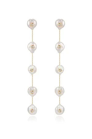 Falling Pearl and Crystal Dotted Drop Earrings