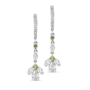 Fancy Green and White Diamond Cluster Flower Drop Earrings