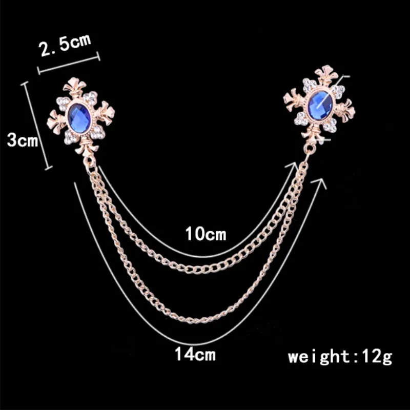 FASHION TASSEL CRYSTAL CHAIN BROOCH WOMEN SHIRT COLLAR PINSAND BROOCHES PERSONALITY LAPEL PIN