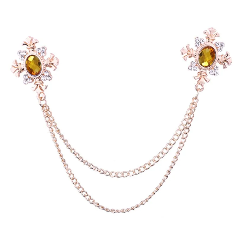 FASHION TASSEL CRYSTAL CHAIN BROOCH WOMEN SHIRT COLLAR PINSAND BROOCHES PERSONALITY LAPEL PIN