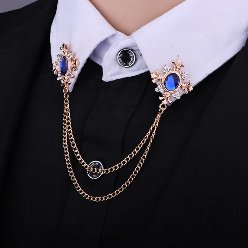 FASHION TASSEL CRYSTAL CHAIN BROOCH WOMEN SHIRT COLLAR PINSAND BROOCHES PERSONALITY LAPEL PIN
