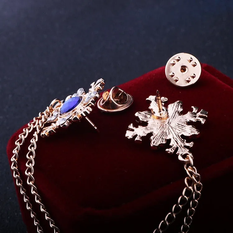 FASHION TASSEL CRYSTAL CHAIN BROOCH WOMEN SHIRT COLLAR PINSAND BROOCHES PERSONALITY LAPEL PIN