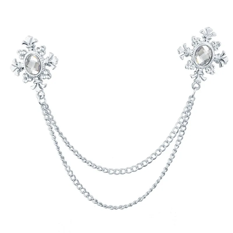 FASHION TASSEL CRYSTAL CHAIN BROOCH WOMEN SHIRT COLLAR PINSAND BROOCHES PERSONALITY LAPEL PIN