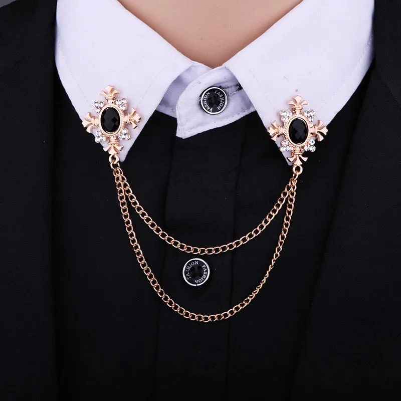 FASHION TASSEL CRYSTAL CHAIN BROOCH WOMEN SHIRT COLLAR PINSAND BROOCHES PERSONALITY LAPEL PIN
