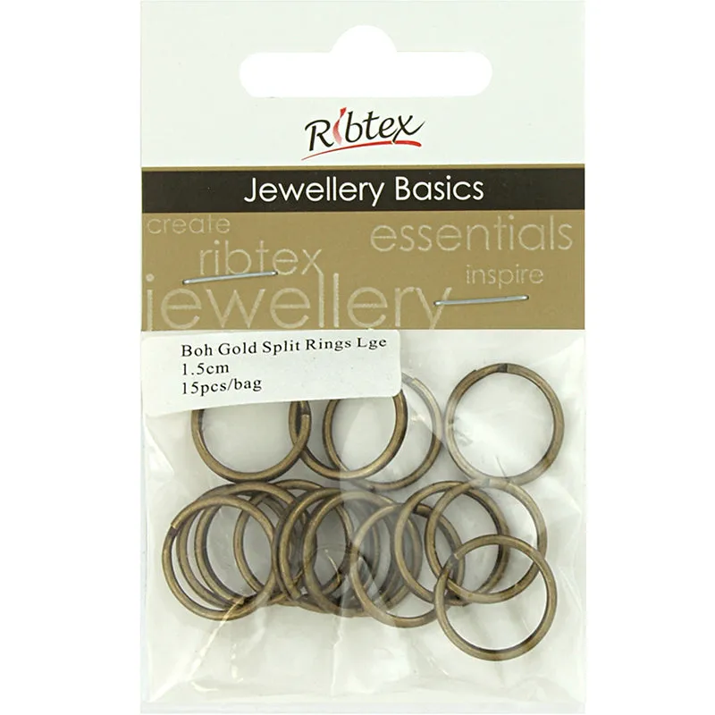 FINDINGS SPLIT RINGS BOHO GOLD 16MM 15PC