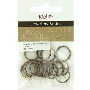FINDINGS SPLIT RINGS BOHO GOLD 16MM 15PC