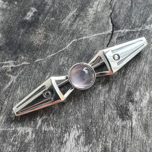 Finnish Modernist Silver & Rose Quartz Brooch by Turun Hopea