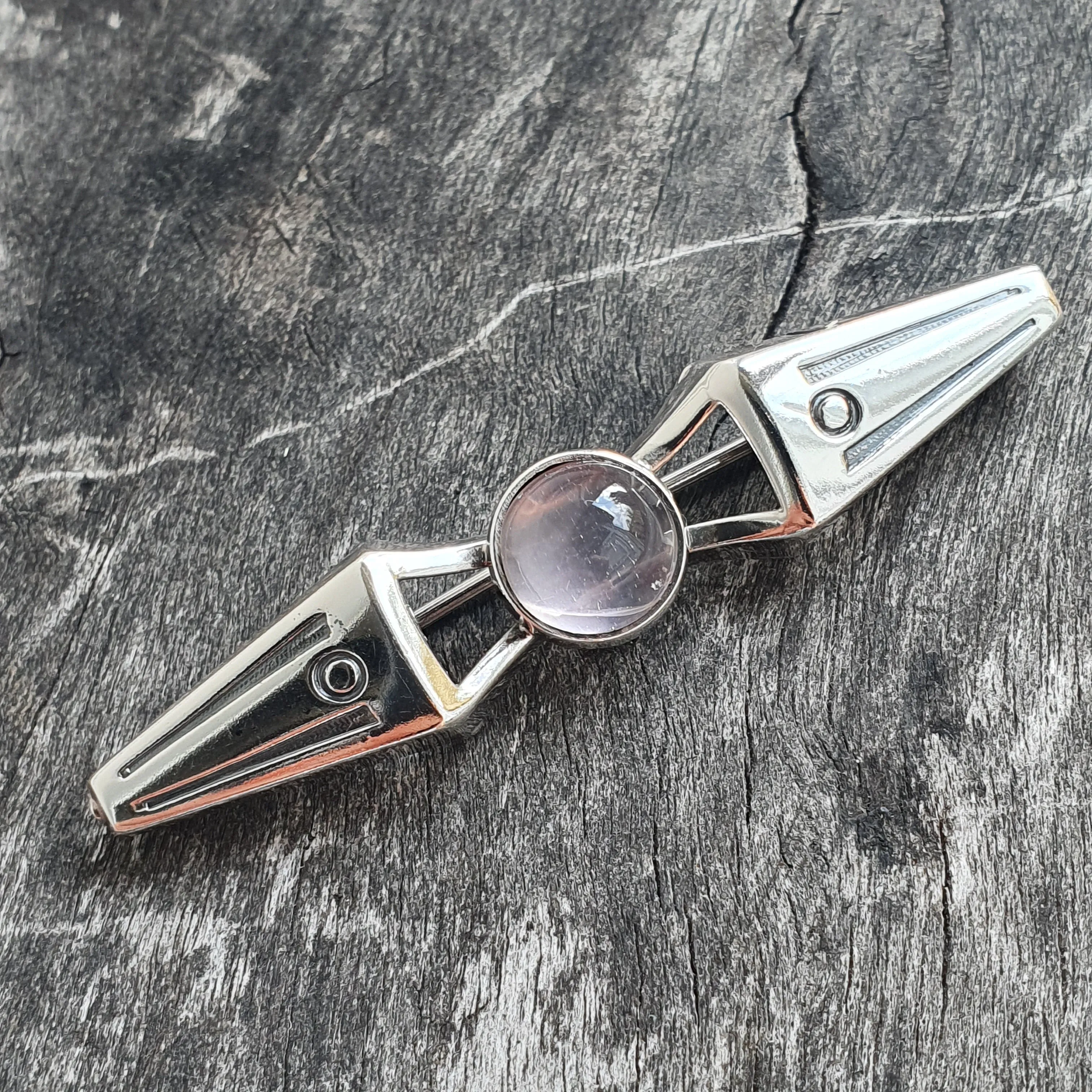 Finnish Modernist Silver & Rose Quartz Brooch by Turun Hopea