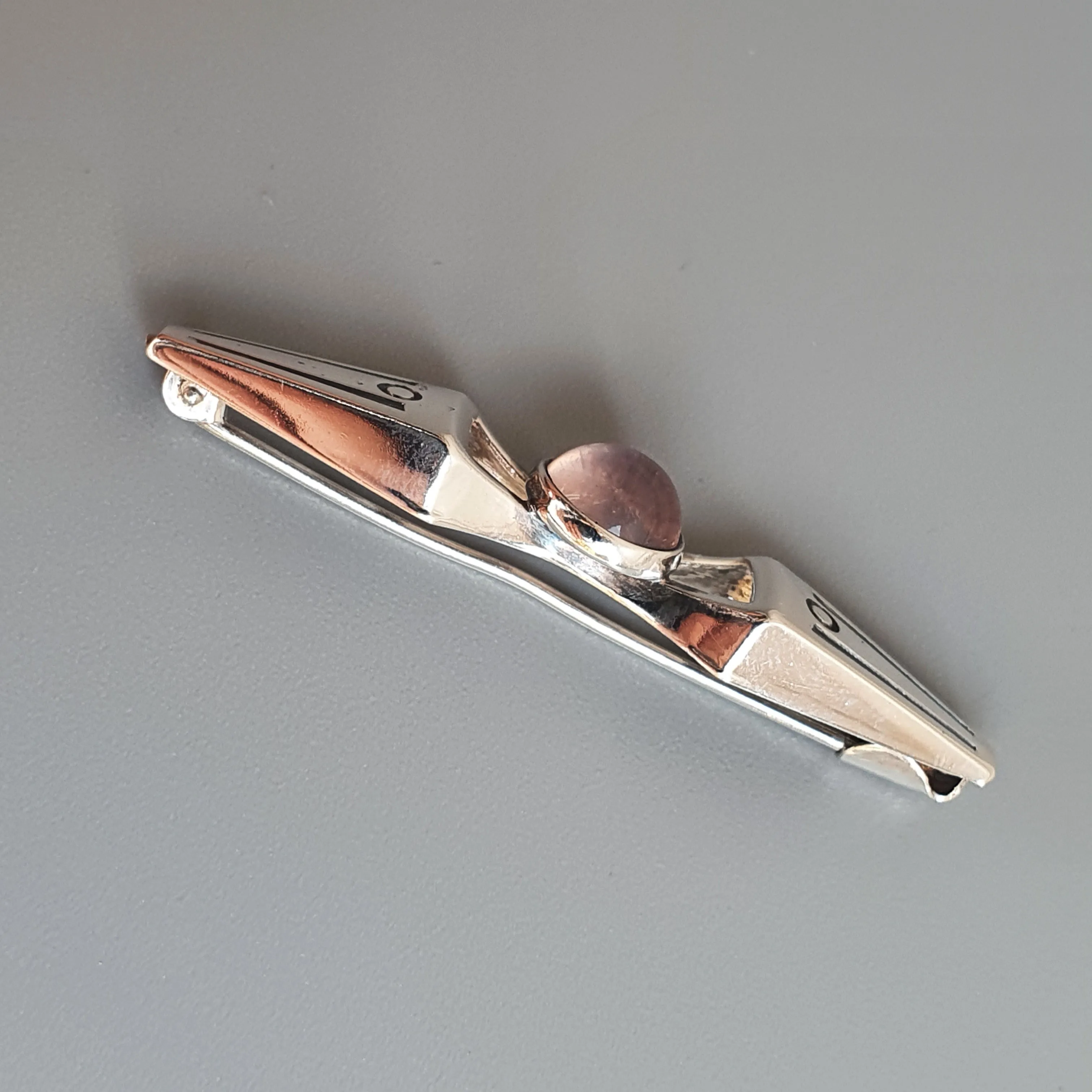 Finnish Modernist Silver & Rose Quartz Brooch by Turun Hopea