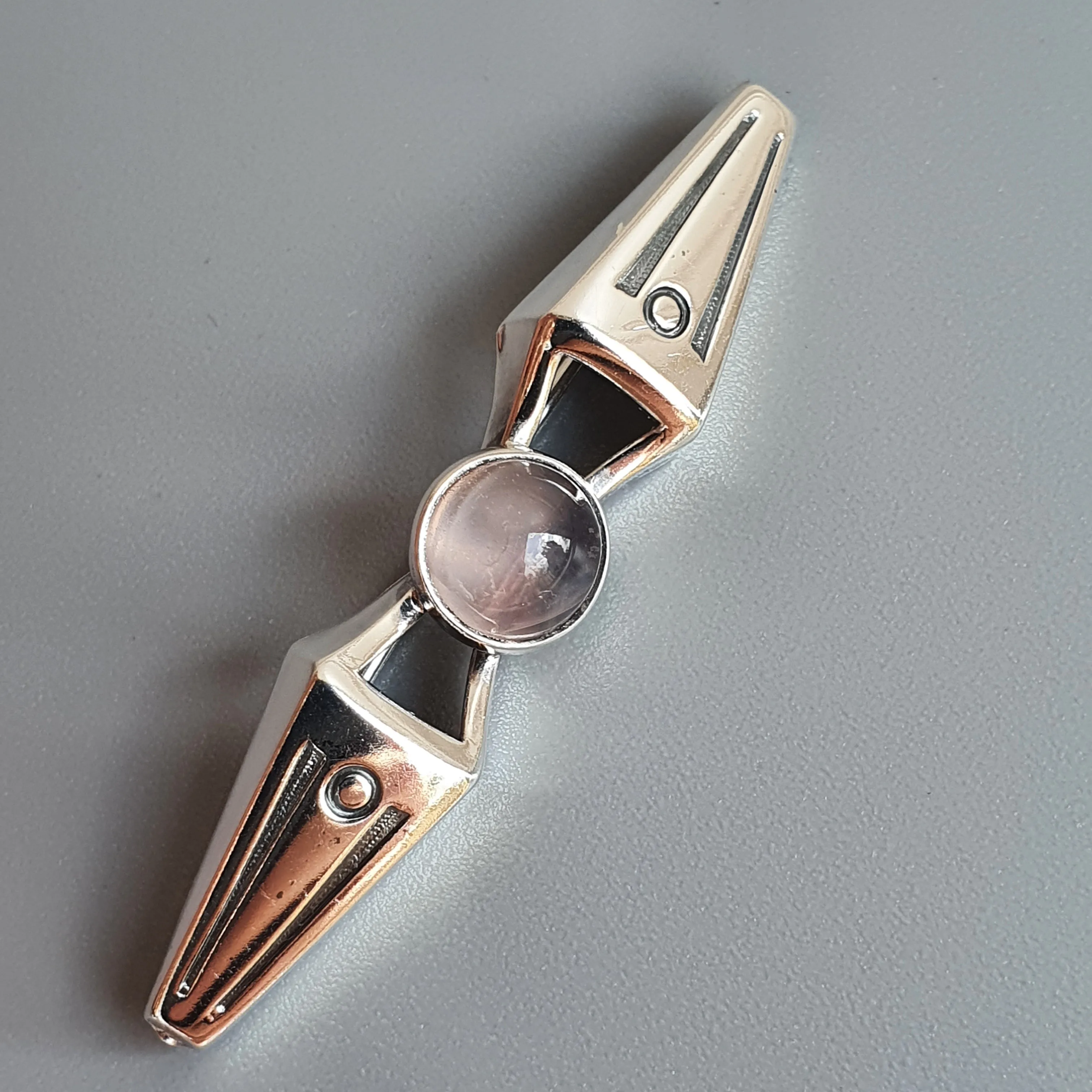 Finnish Modernist Silver & Rose Quartz Brooch by Turun Hopea