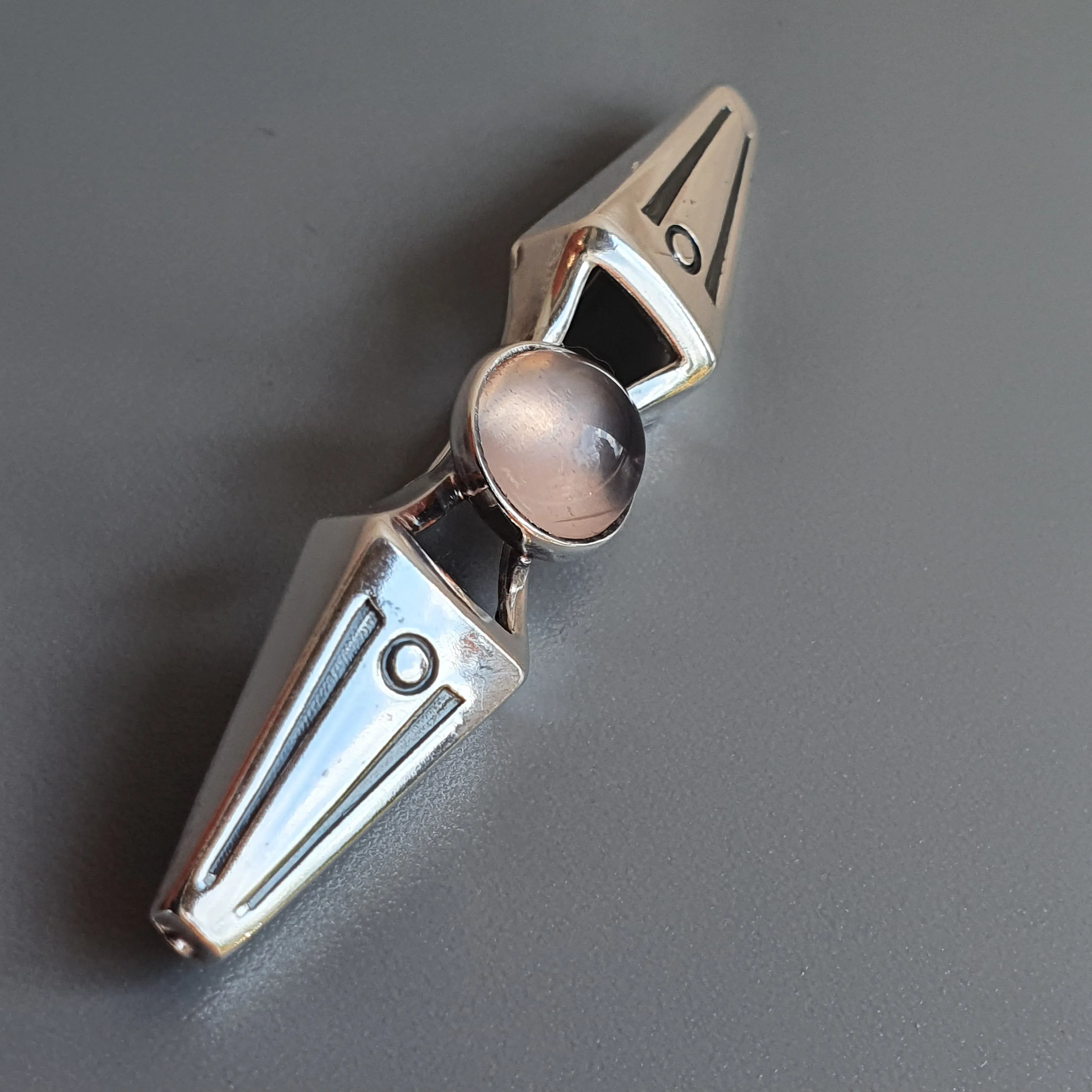 Finnish Modernist Silver & Rose Quartz Brooch by Turun Hopea