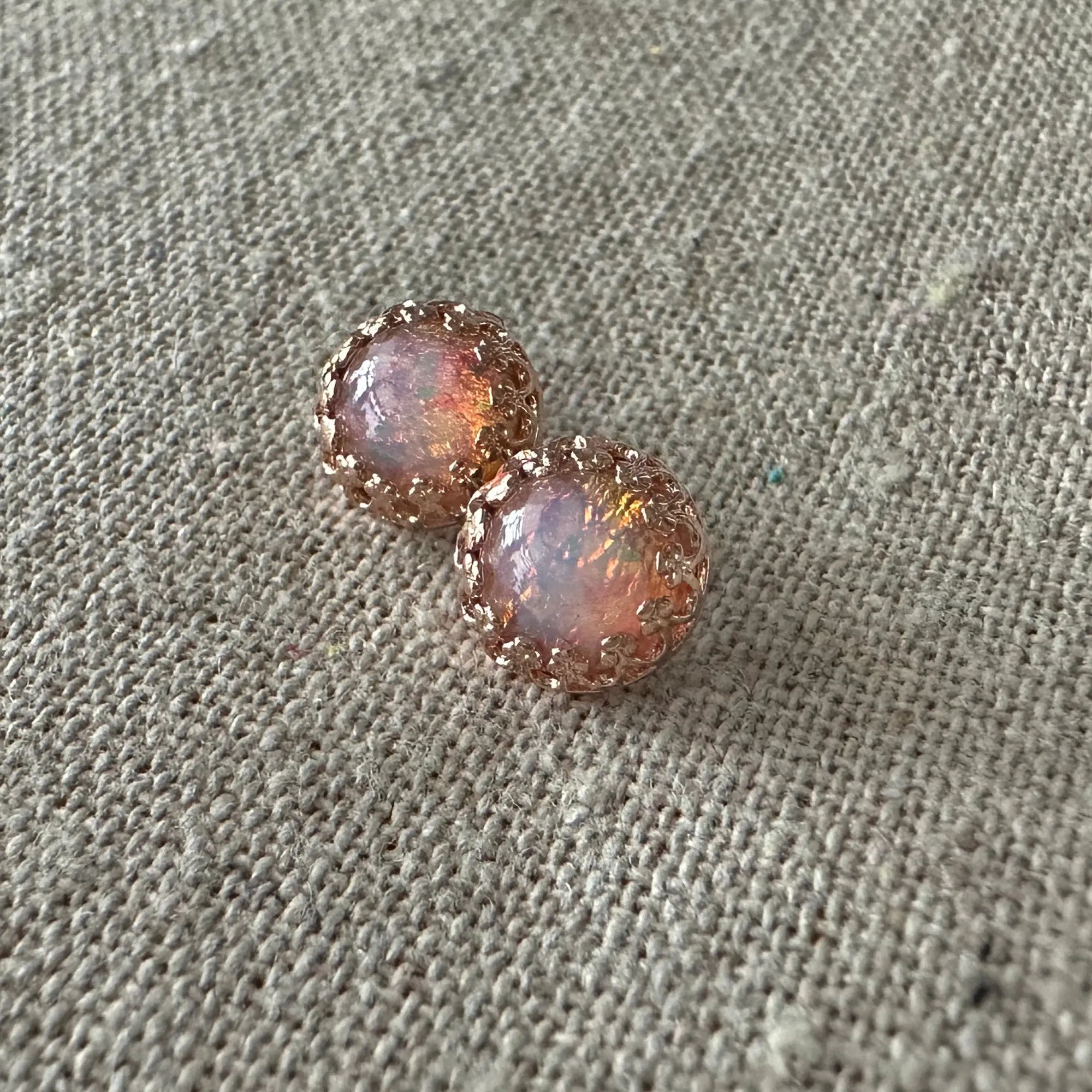 Fire Opal Crown Post Earrings • 8mm