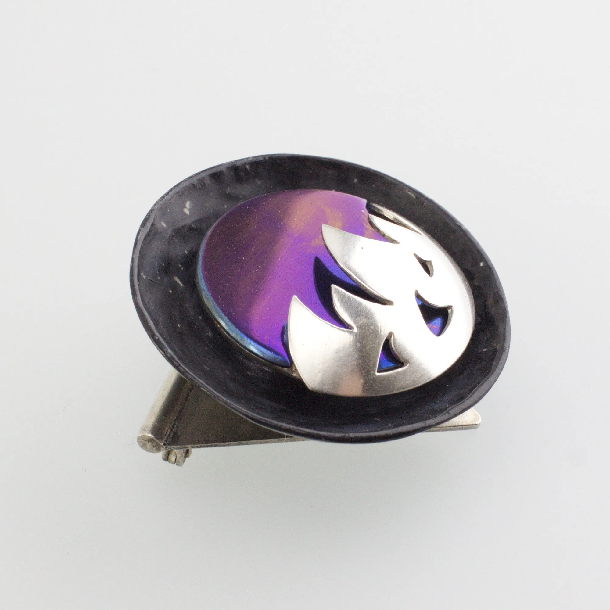 'FLAME' handmade sterling silver, titanium brooch with black carbon fibre