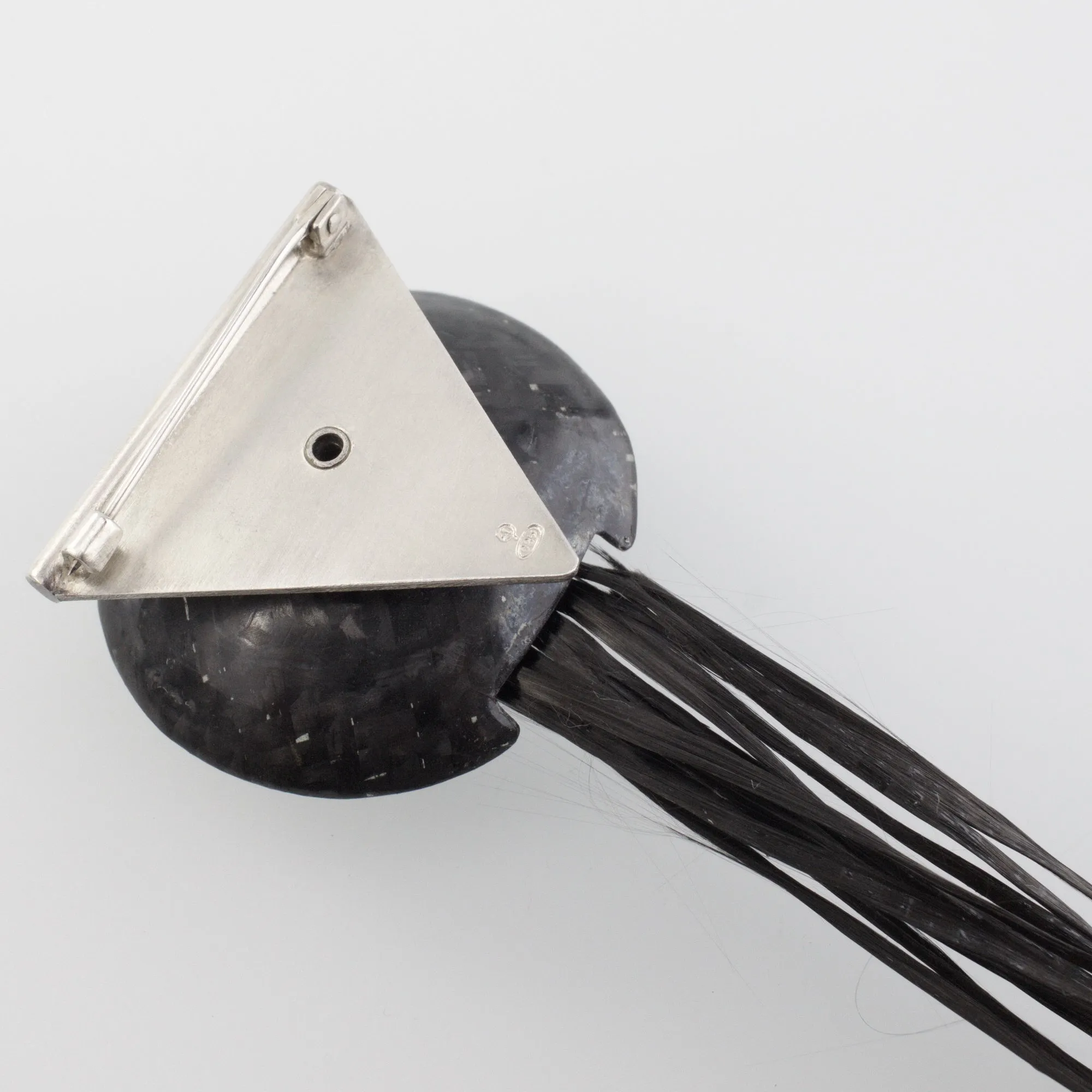 'FLARE' handmade sterling silver brooch with black carbon fibre