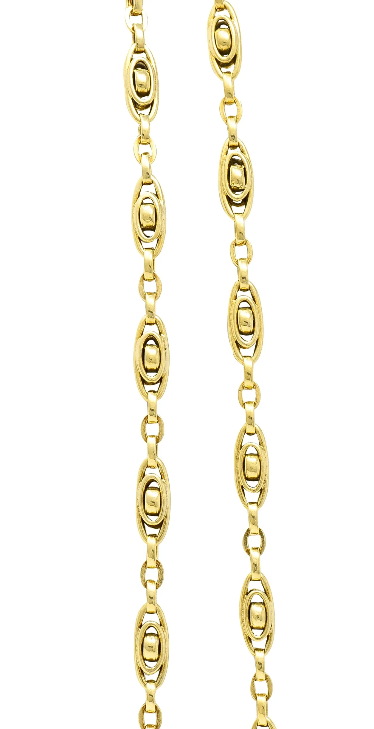 French Victorian 18 Karat Yellow Gold 58 1/2 Inch Long Oval Link Antique Chain Necklace