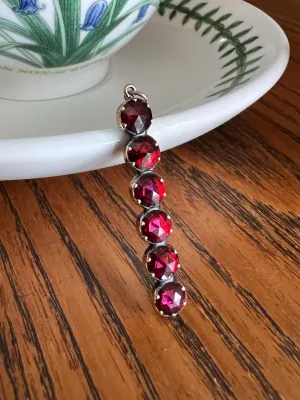 French VICTORIAN Perpignan GARNET Six Stone Bar Pendant 18k Gold Line Purple Red Linear Glow Love Gift