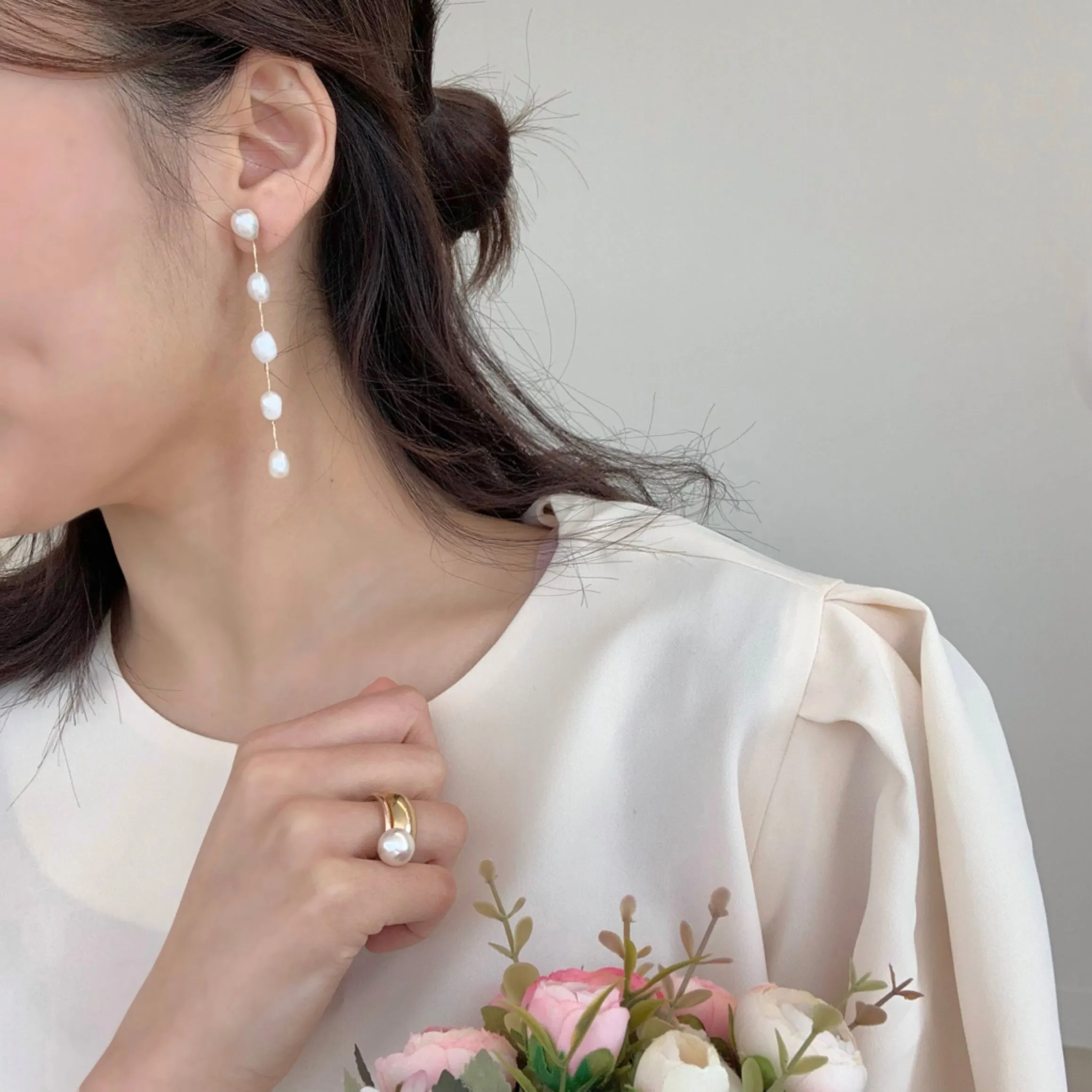 Freshwater Cultured Pearl Linear Long Drop Earrings