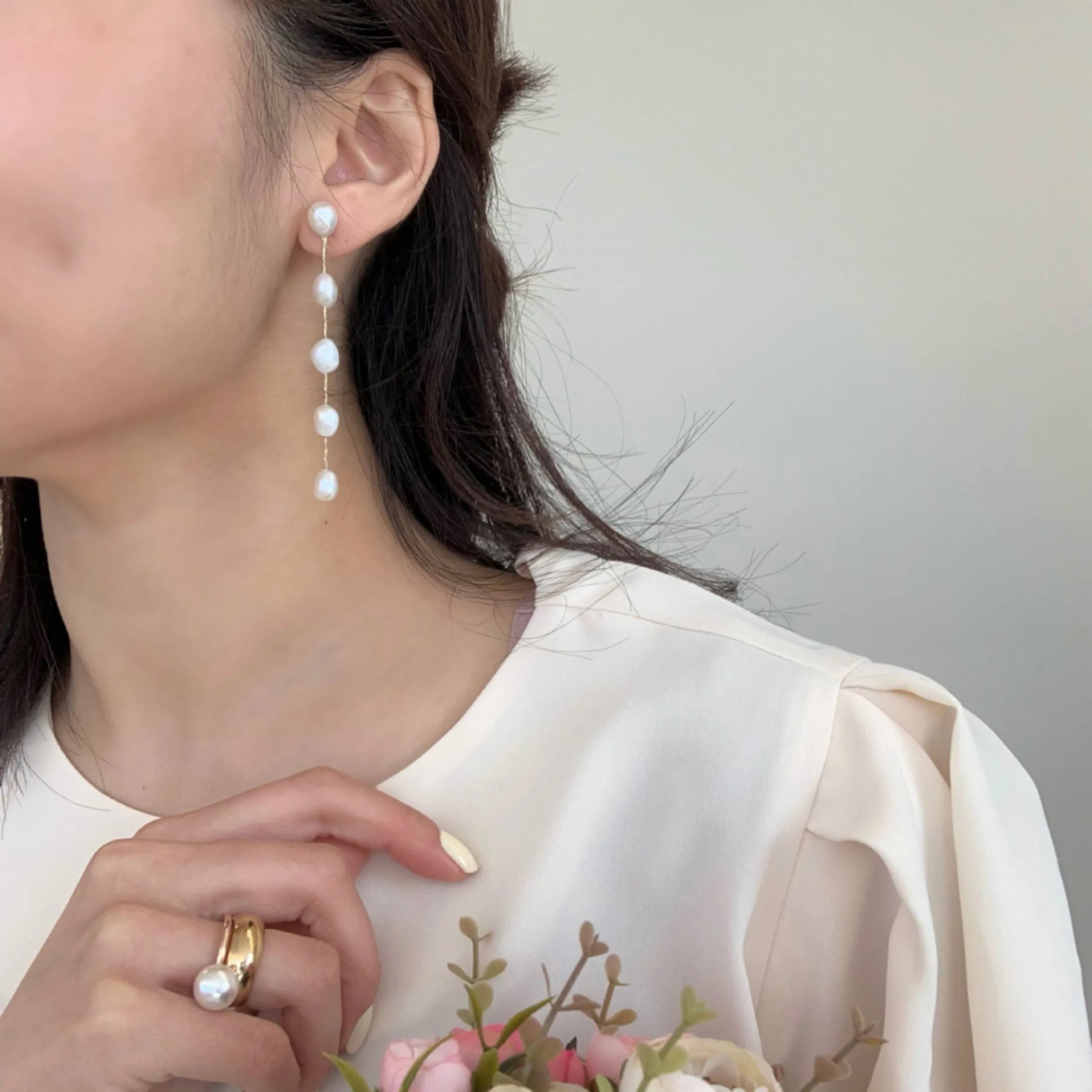Freshwater Cultured Pearl Linear Long Drop Earrings
