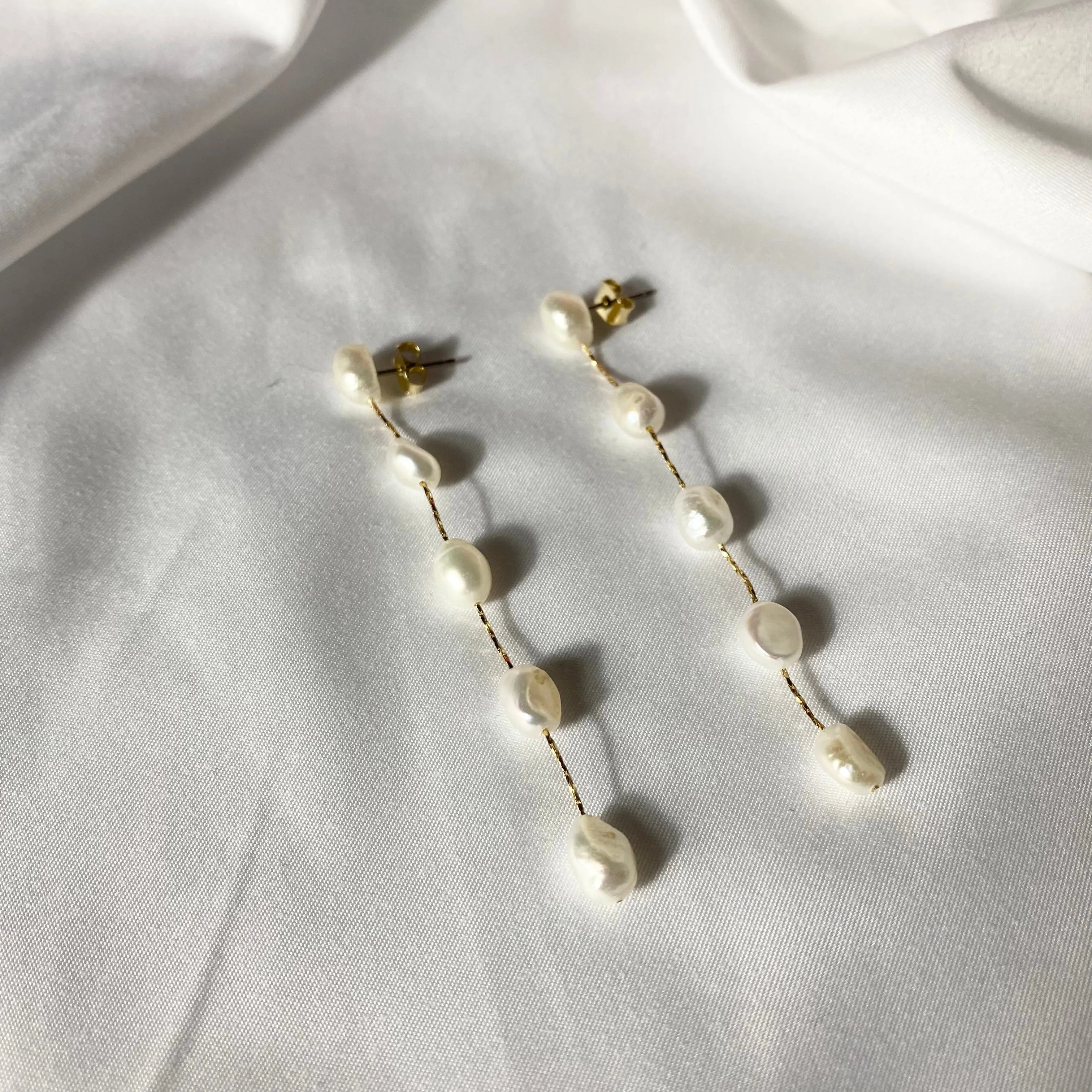 Freshwater Cultured Pearl Linear Long Drop Earrings