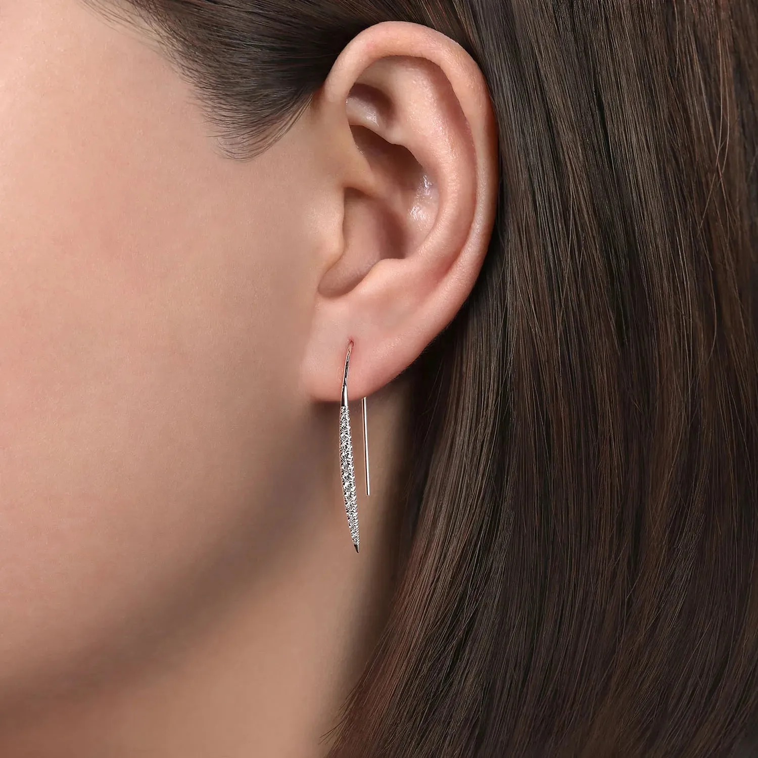 Gabriel & Co. Fashion 14k White Gold Tapered Diamond Fish Wire Drop Earrings