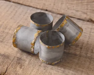 Galvanized metal napkin rings with gold rim