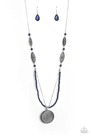 Garden of Grace - Blue - Navy Bead Floral Filigree Pendant Tiered Paparazzi Long Necklace