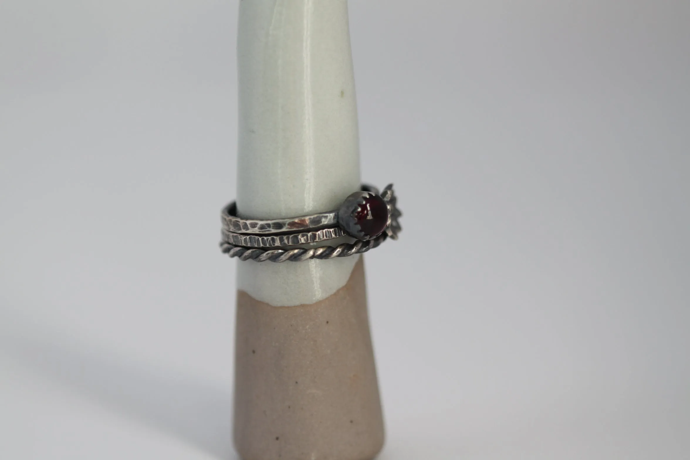 Garnet Floral Stacking Ring Set - Made to Order