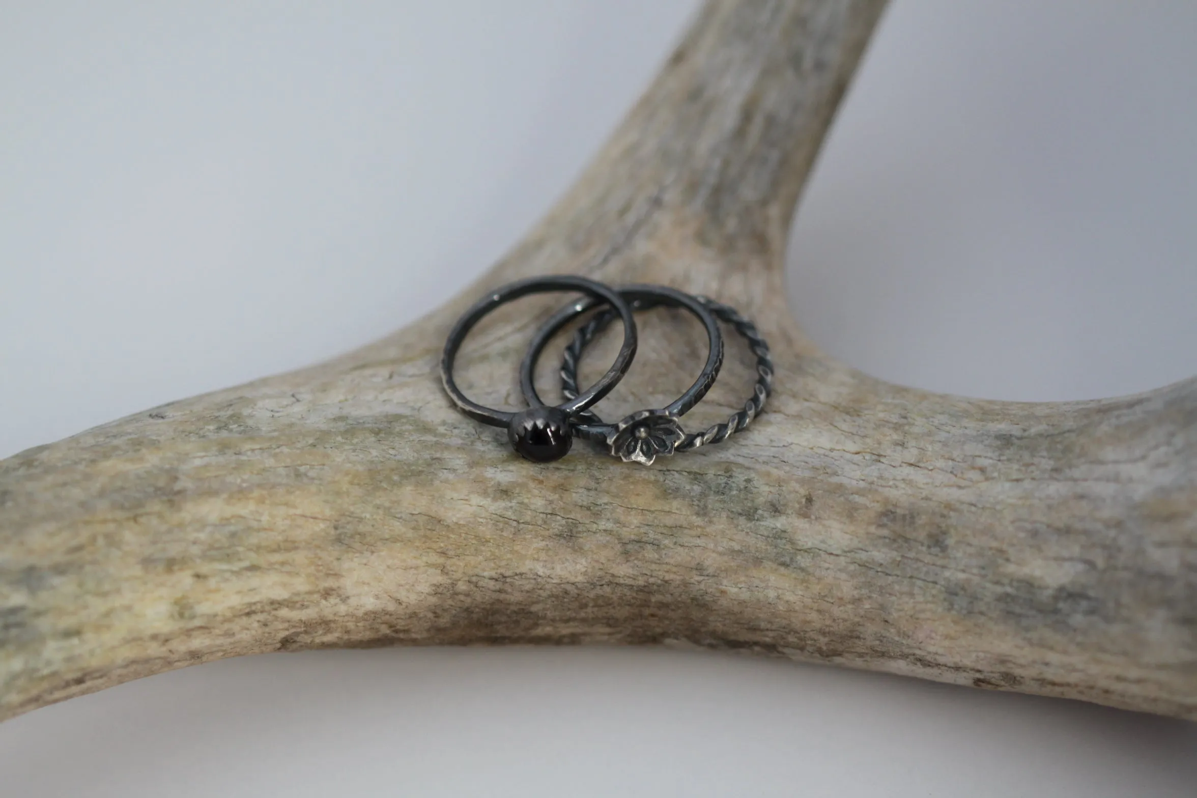 Garnet Floral Stacking Ring Set - Made to Order