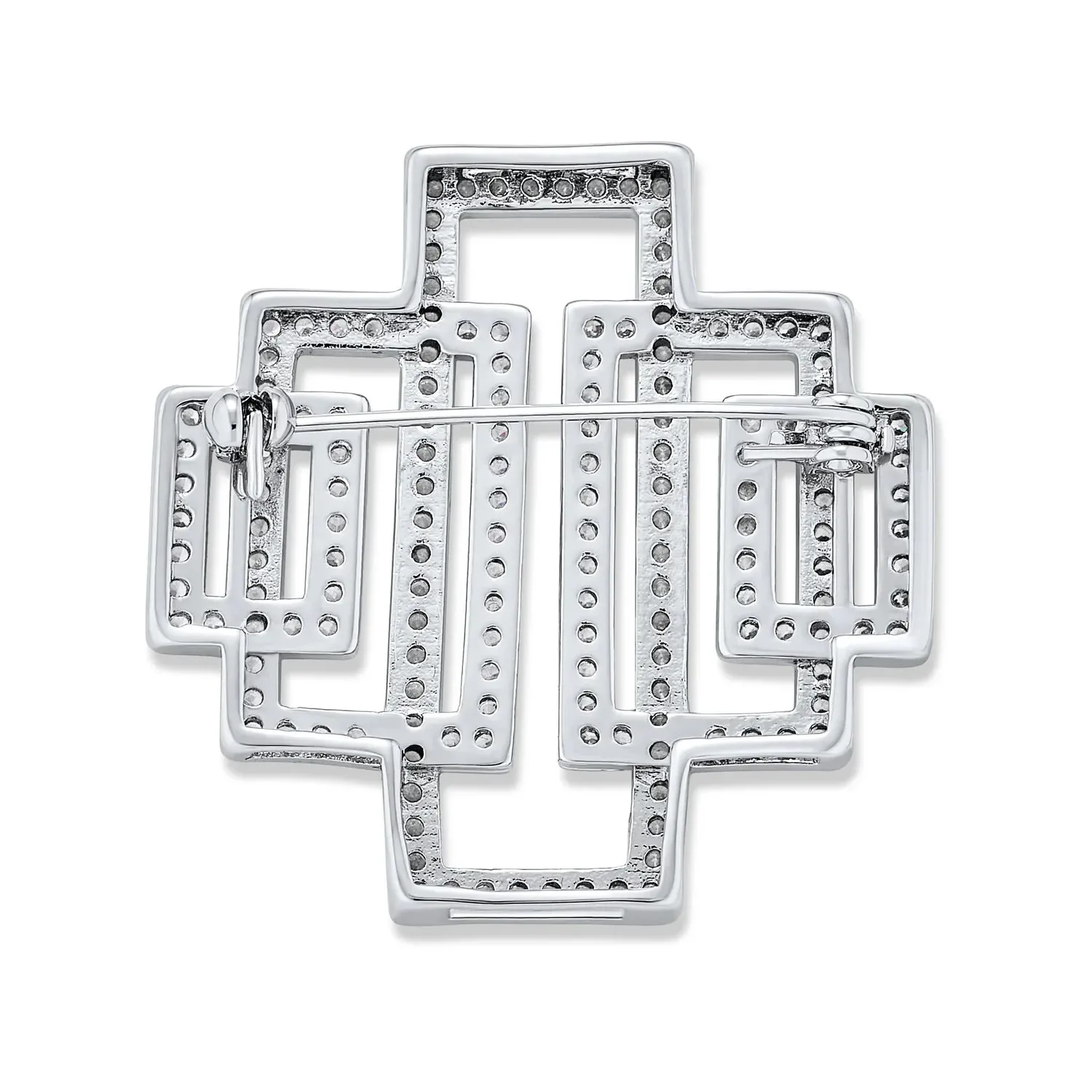 Geometric Art Deco Vintage Style CZ Cubic Zirconia Brooche Pin Silver Plated