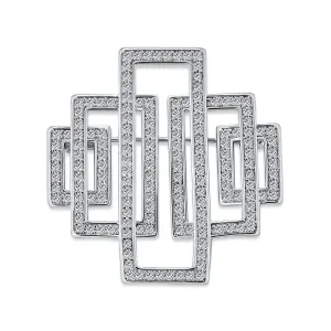 Geometric Art Deco Vintage Style CZ Cubic Zirconia Brooche Pin Silver Plated