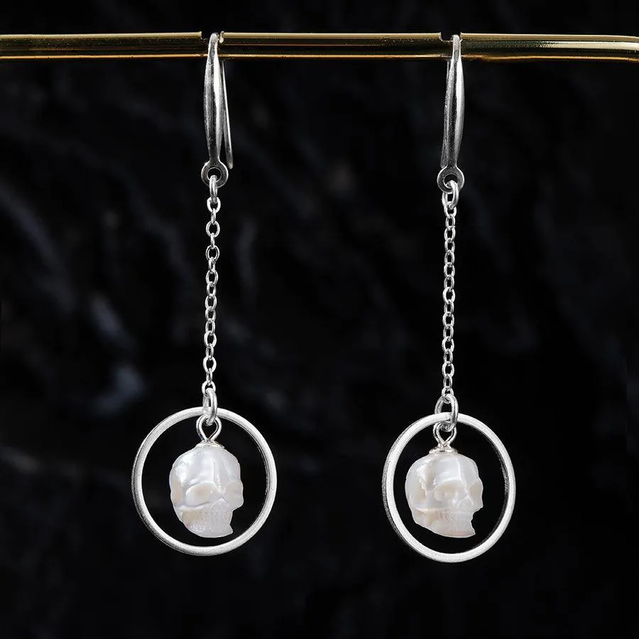 Geometric Pearl Skul Dangle Earrings