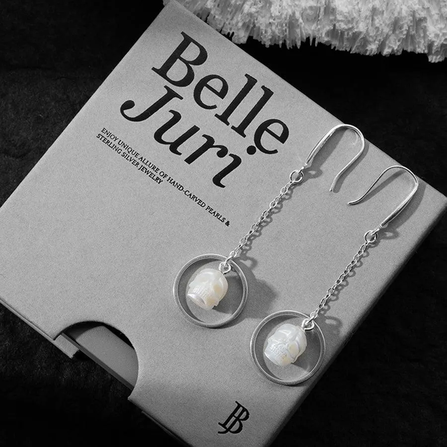 Geometric Pearl Skul Dangle Earrings