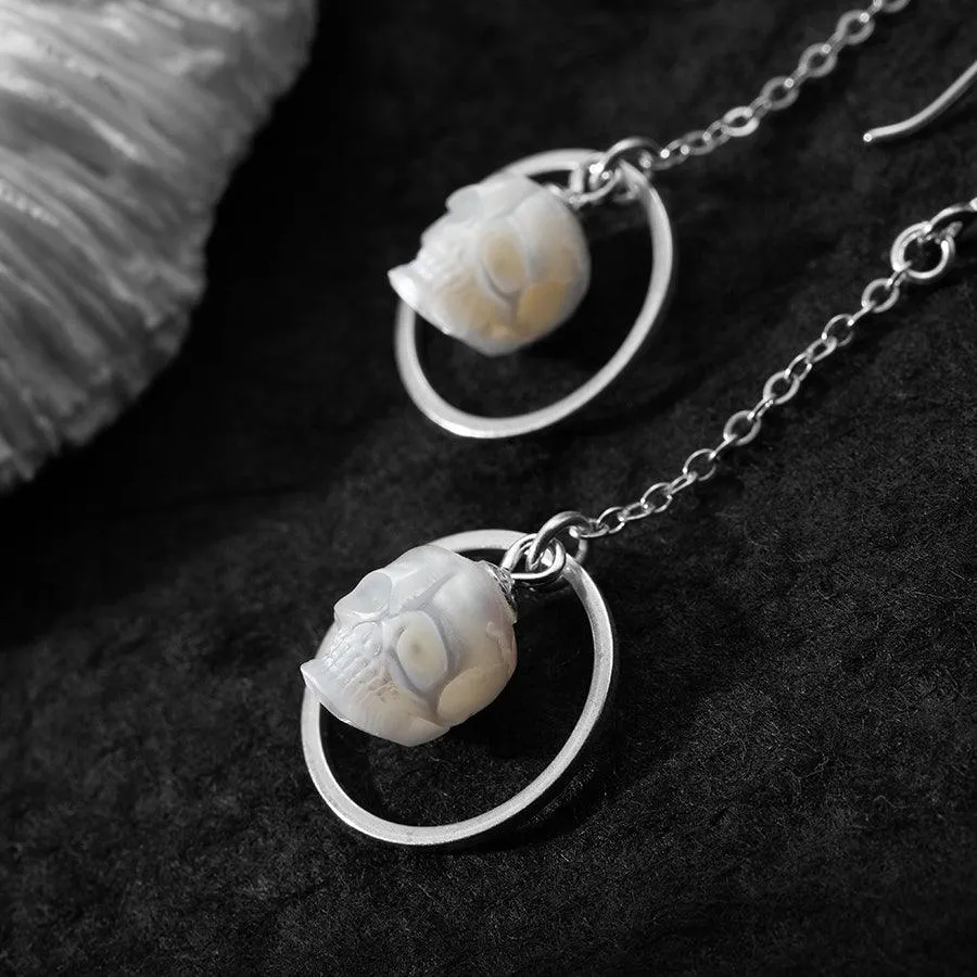Geometric Pearl Skul Dangle Earrings
