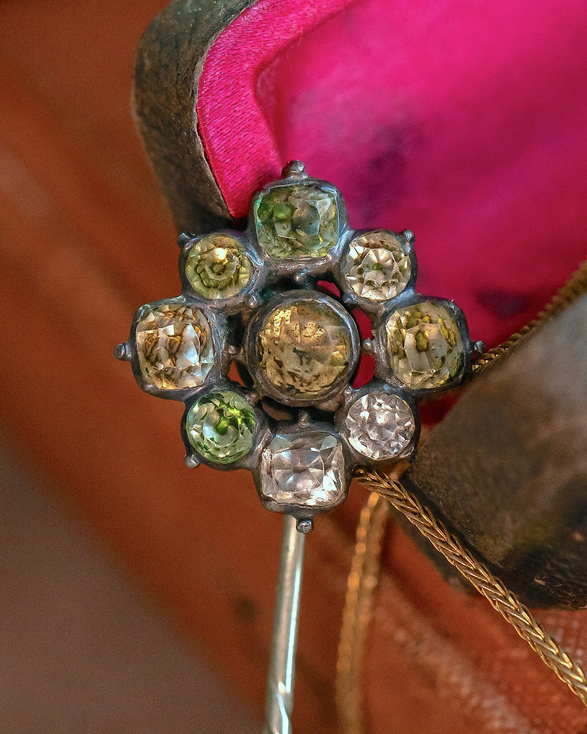 Georgian 2.71 CTW Crystal Quartz Black Dot Foiled Floral Cluster Stick Pin