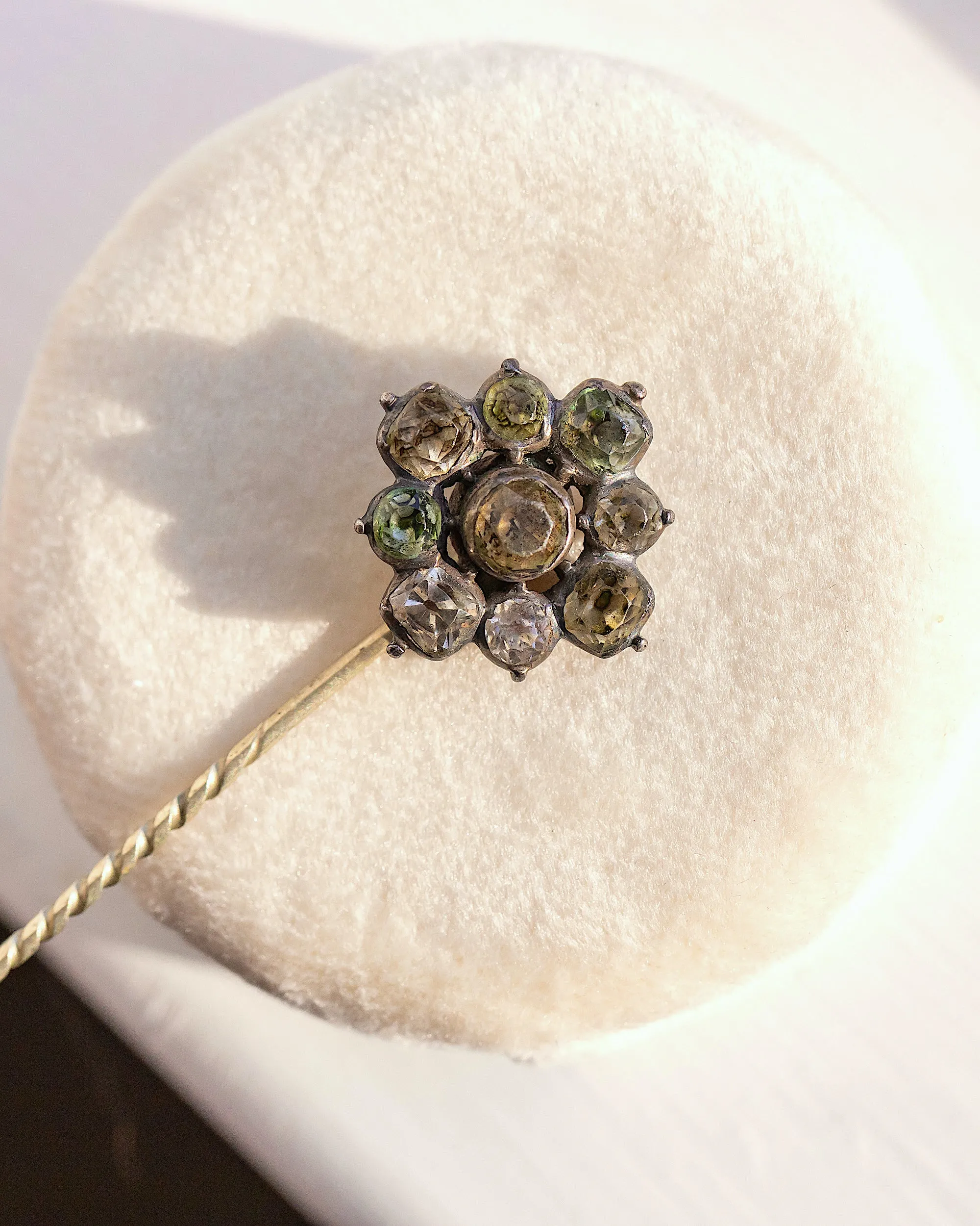 Georgian 2.71 CTW Crystal Quartz Black Dot Foiled Floral Cluster Stick Pin
