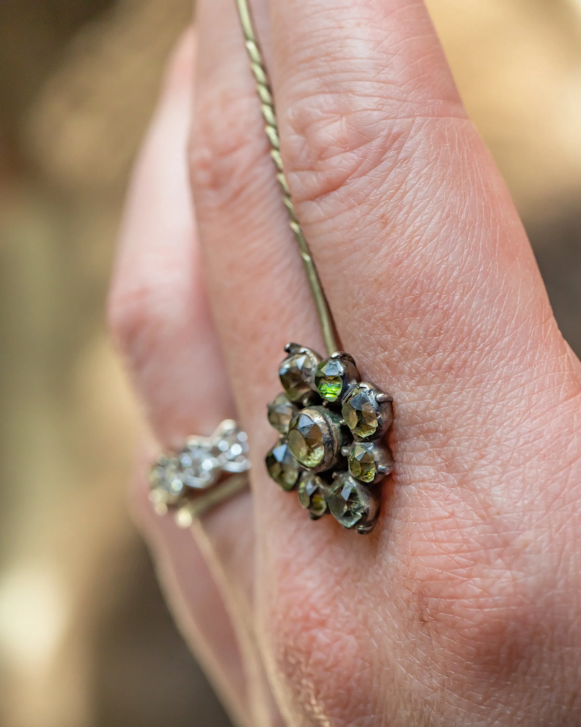 Georgian 2.71 CTW Crystal Quartz Black Dot Foiled Floral Cluster Stick Pin