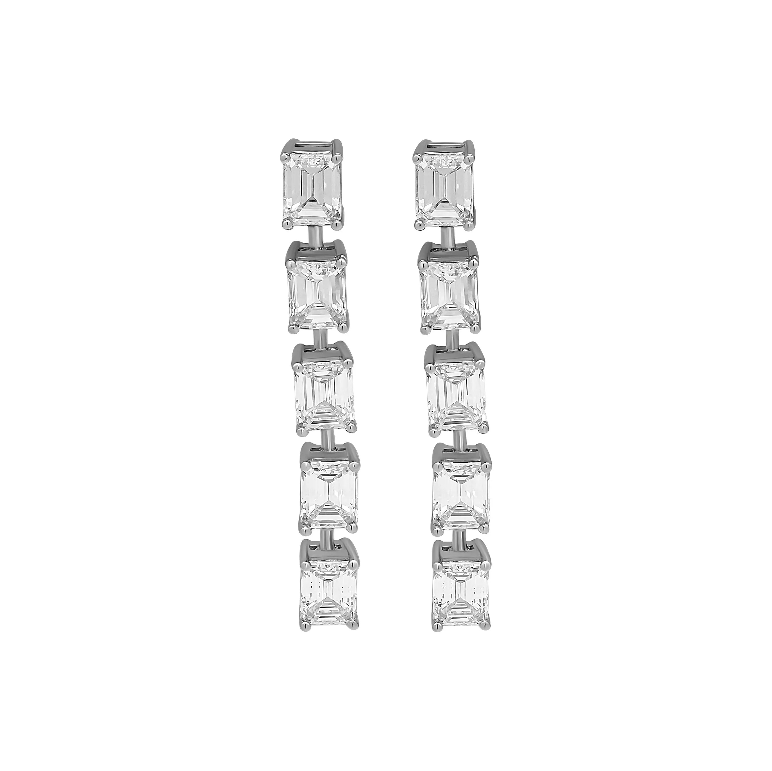 Gia Certified Linear 3.10 Ct Emerald Cut Earrings in Platinum