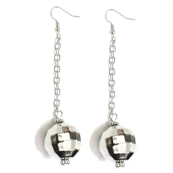 Girly Disco Drop Chain Earrings - Rhodium