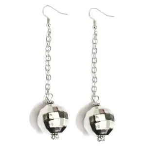 Girly Disco Drop Chain Earrings - Rhodium