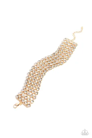 GLASSY Gallery - Gold - White Rhinestone Paparazzi Lobster Claw Bracelet